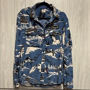 Faherty Blue and White Casual Button Down Shirt